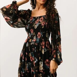 Baltic Born Black Floral Maxi Dress with Pink, Blue, Yellow Blooms